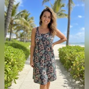 Columbia Floral Midi Dress in Pink and Green